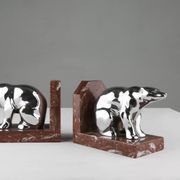 Art Deco Marble and Metal Bear Bookends, France 1930s