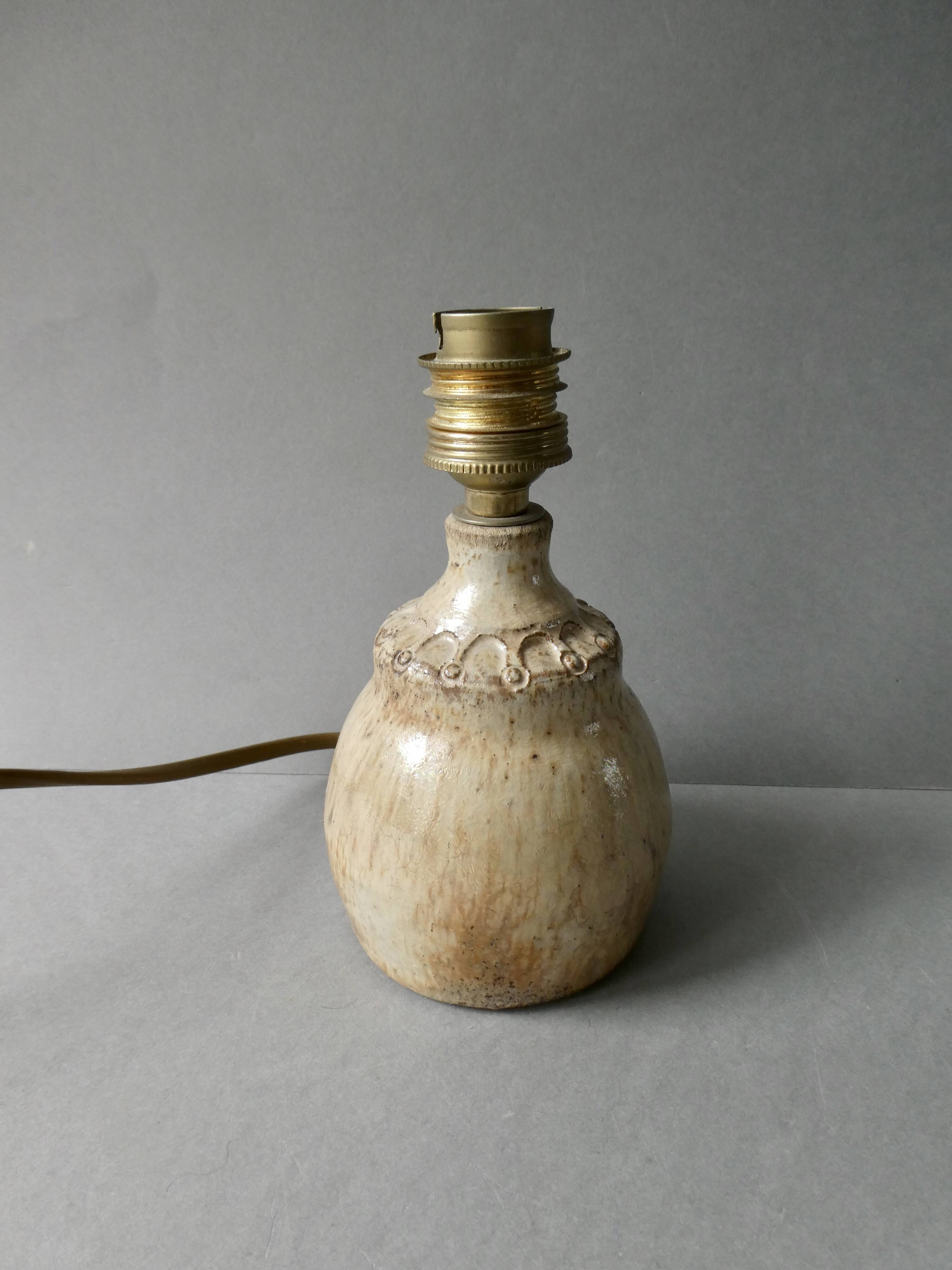 Sandstone lamp with its original wool lampshade, 1970s