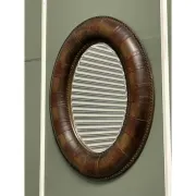 Brown Studded Oval Leather Wall Mirror