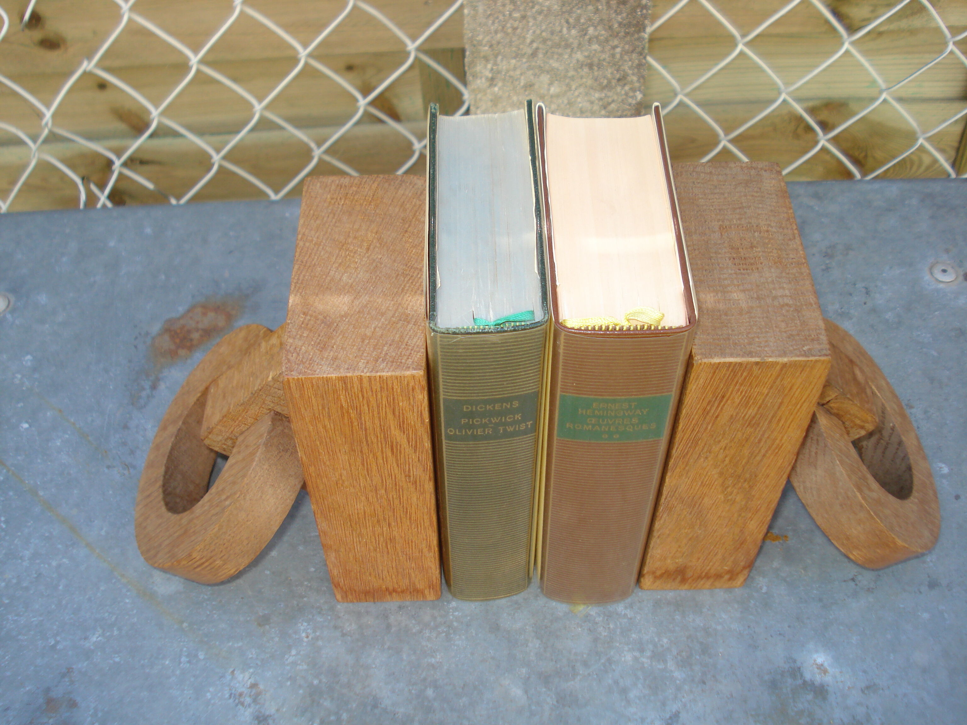 Pair of wooden books with oak rings Jacques ADNET 40s