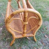 Rattan and wood magazine rack