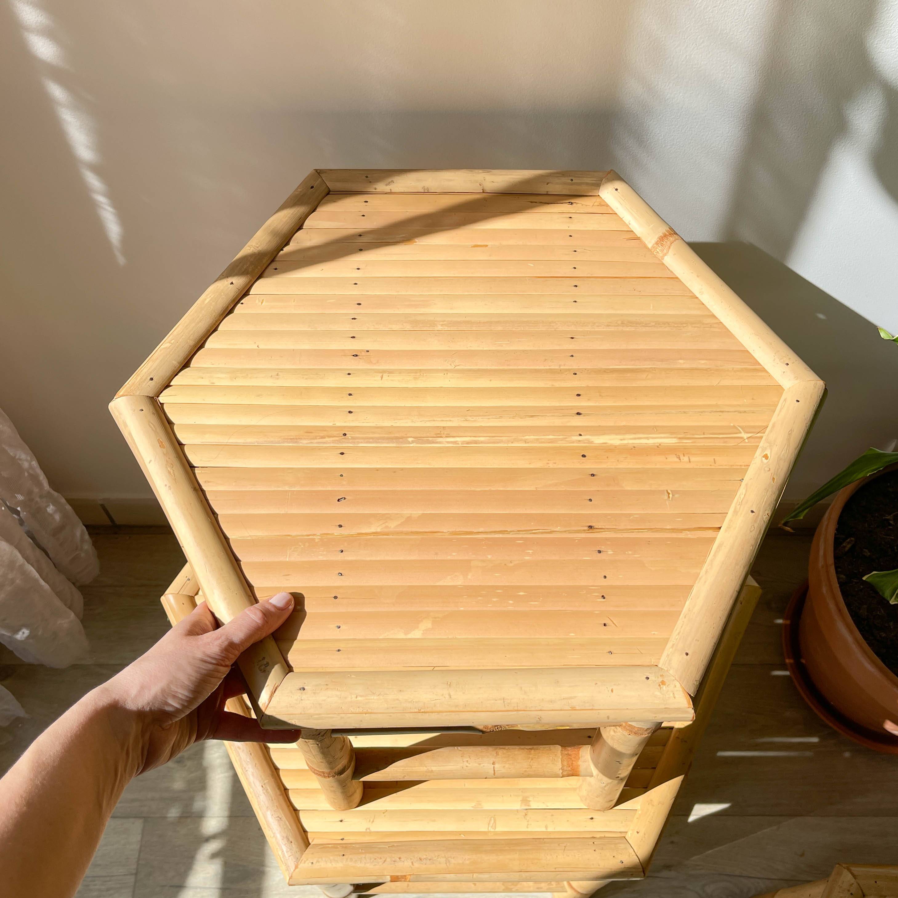 3 Vintage Bamboo Hexagonal Nesting Coffee Tables, 1970s