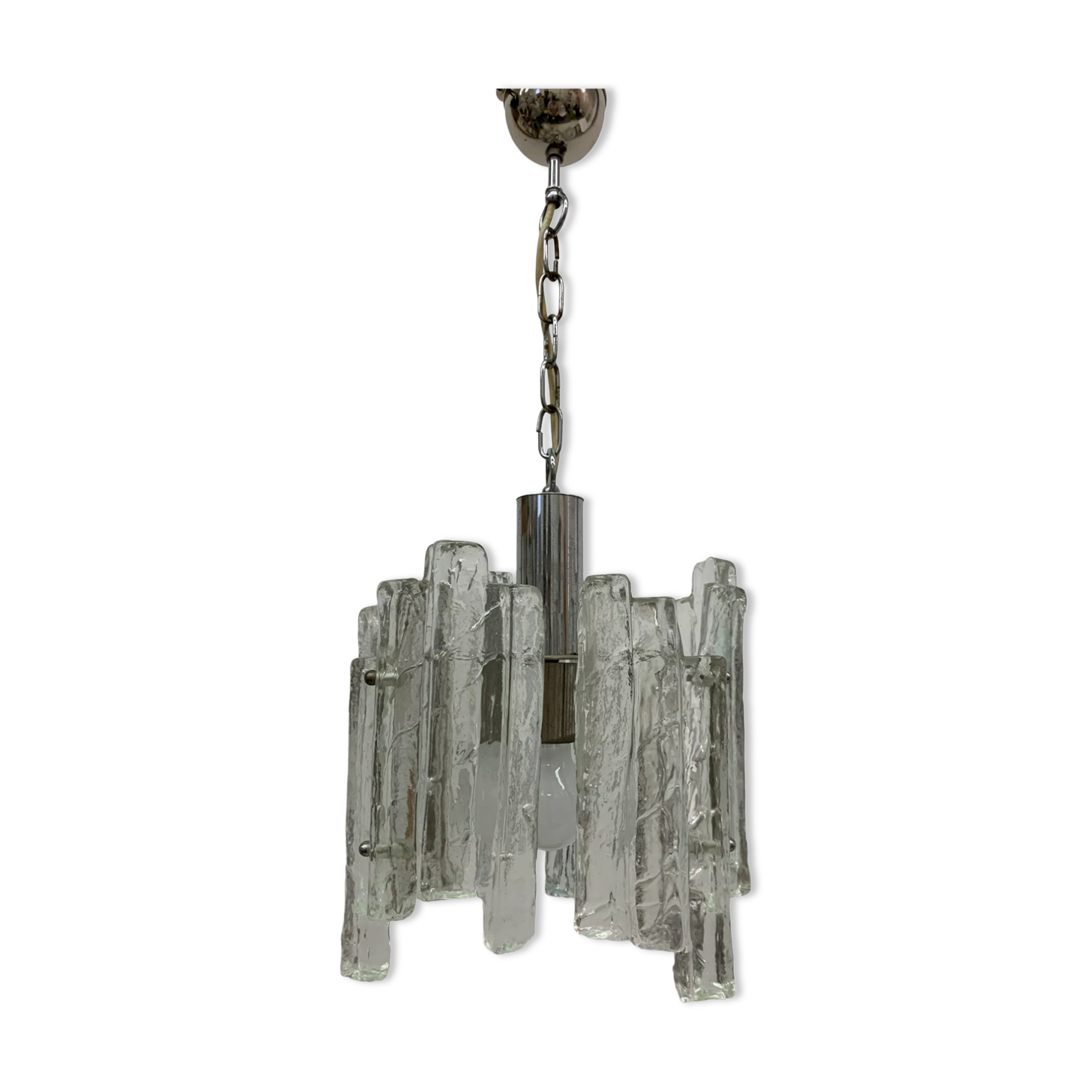 Hanging lamp in Frosted Ice Glass by J. T. Kalmar for Kalmar Franken KG, 1960s