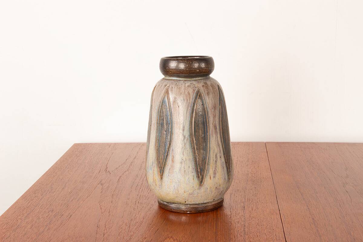 Art Deco period vase in green and gray glazed ceramic by Edouard G