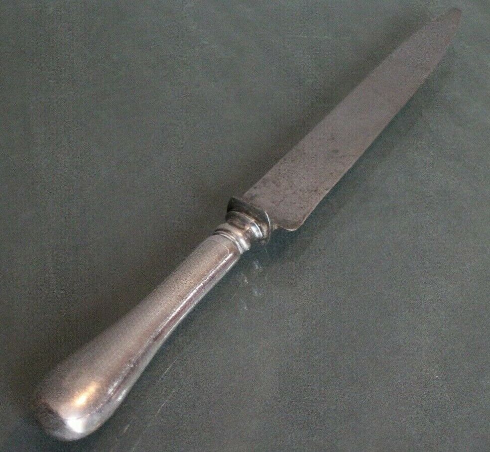 Cutting service XIXth sleeves silver metal with guilloche knife decoration