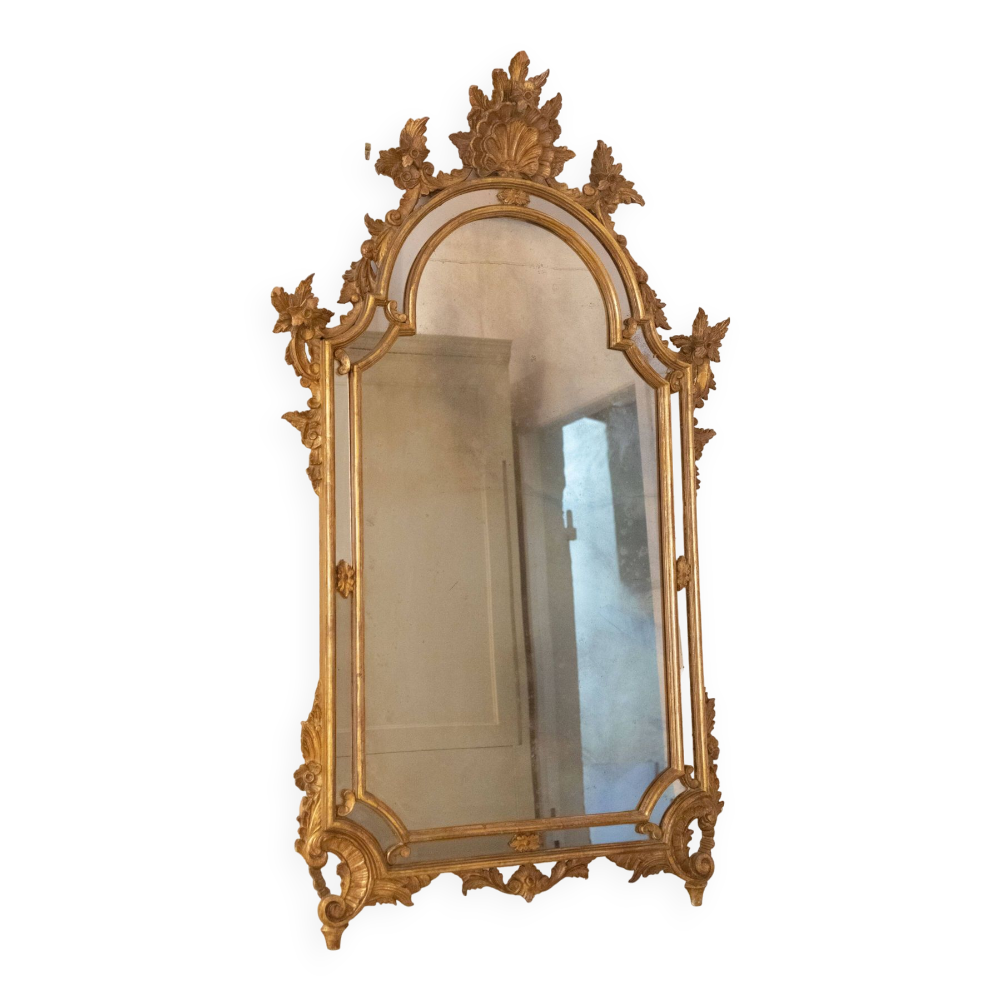Mirror with wooden glazing beads, gold, 19th century, Italy