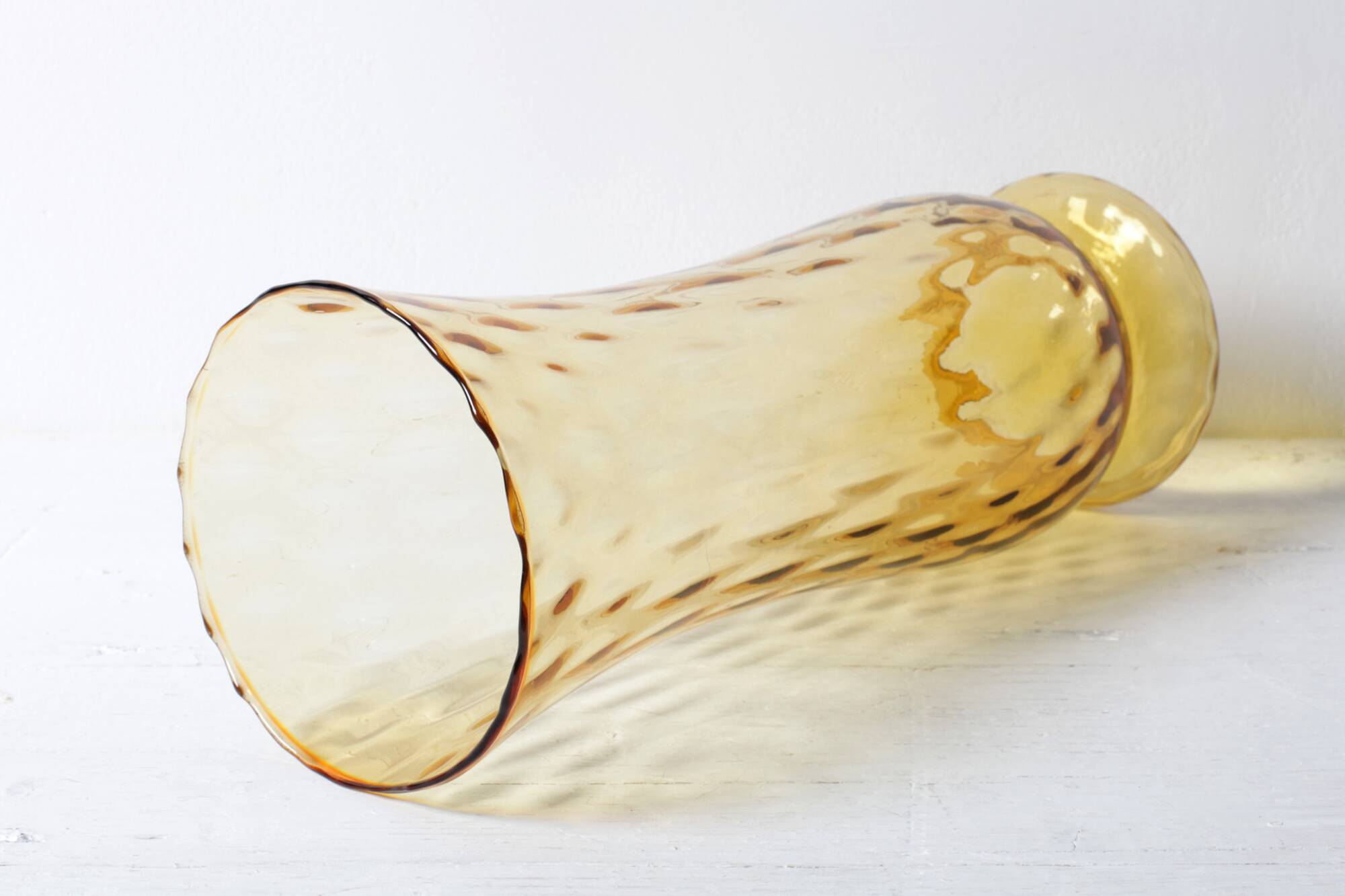 Mid-century Large Stylish Amber Glass Flower Vase / Empoli / Italy / 1970s
