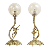 Pair of Commedia Dell Arte Bronze Lamps