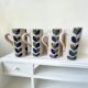 4 mugs stoneware flower decoration