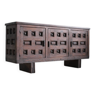 Buffet-crédence vintage brutaliste sculpté espagnol