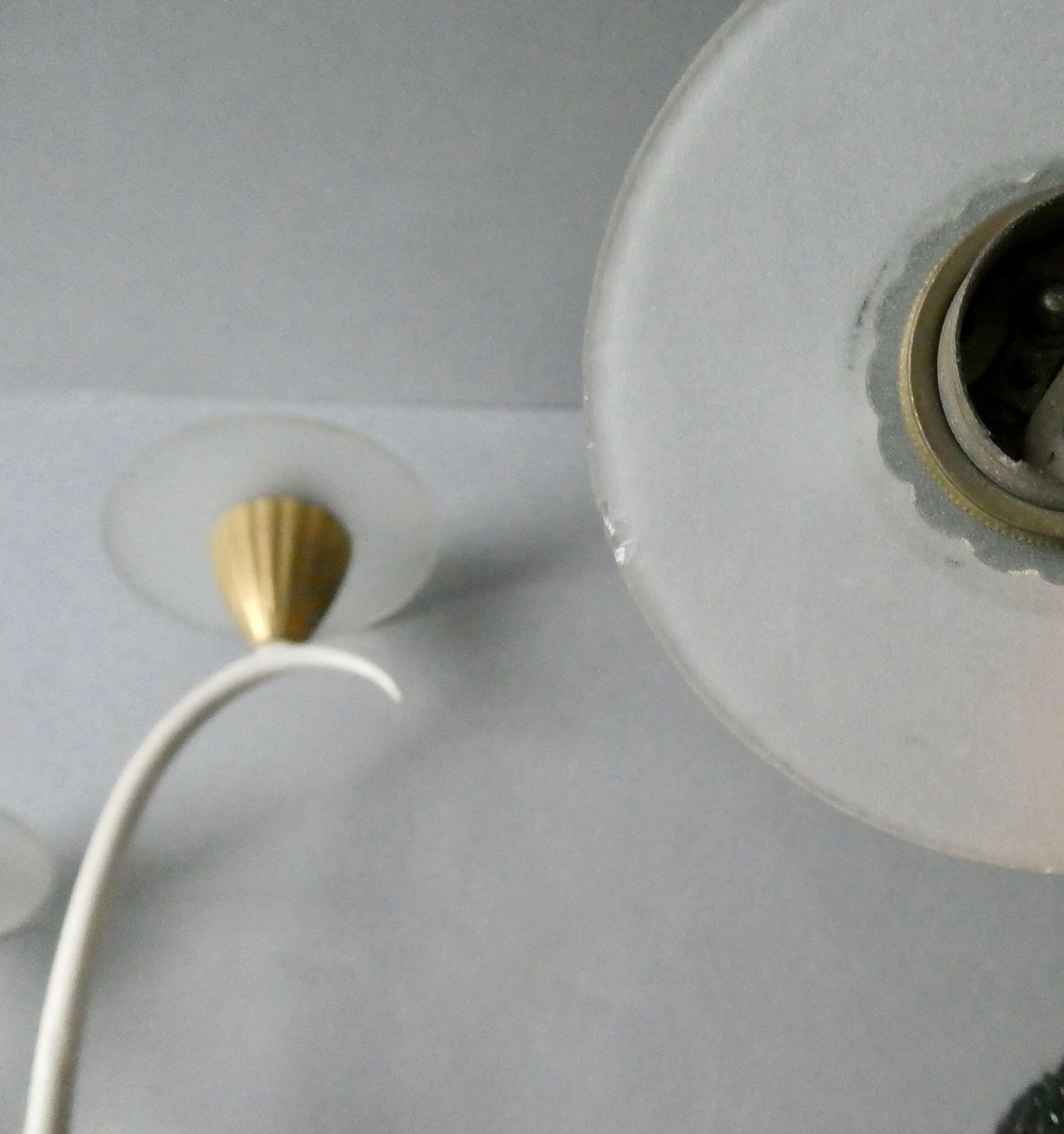 Pair of metal and glass sconces, 50s