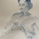 Painting signed monochrome blue black watercolor “seated woman”