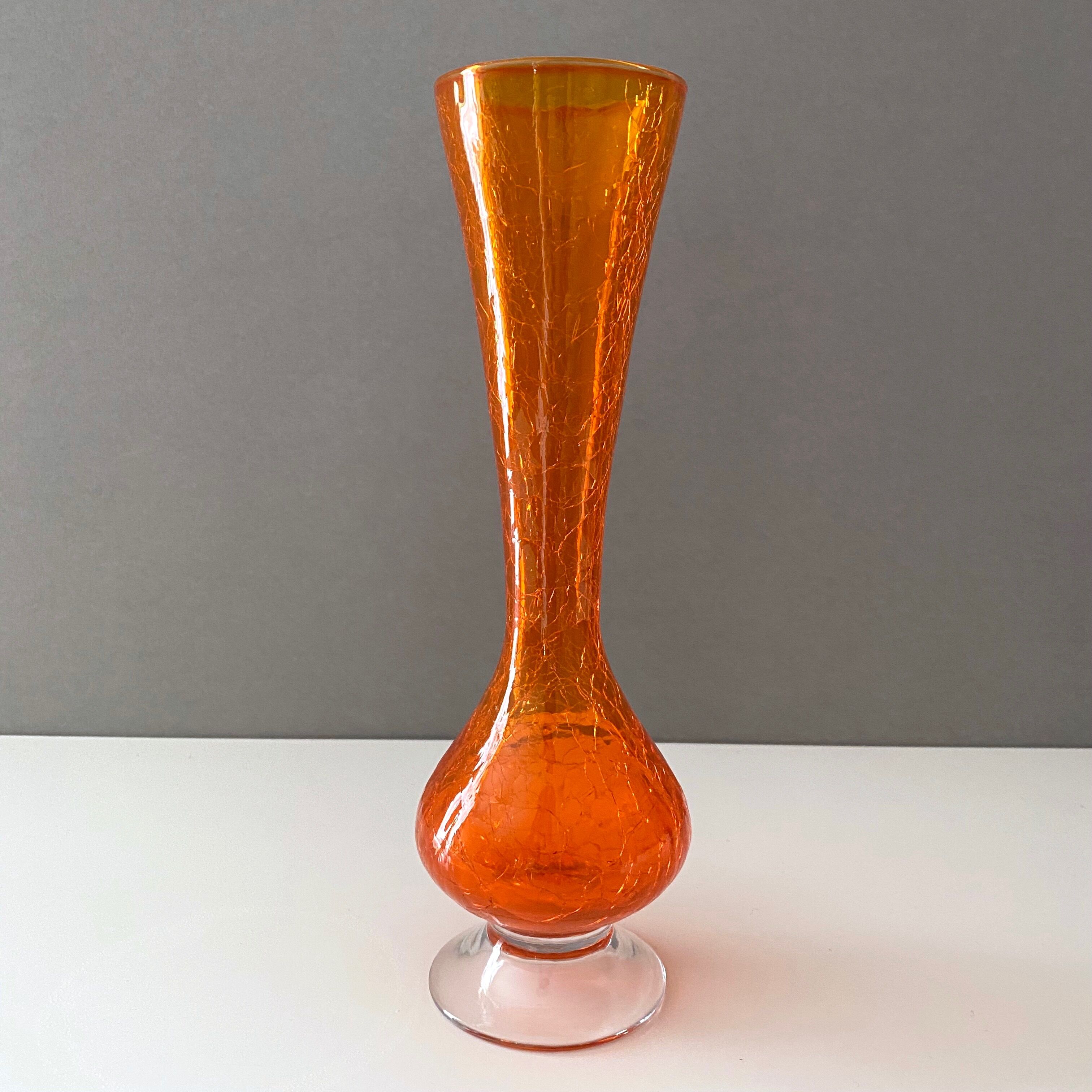 Craquelee Vase orange, Vintage Vase 70's