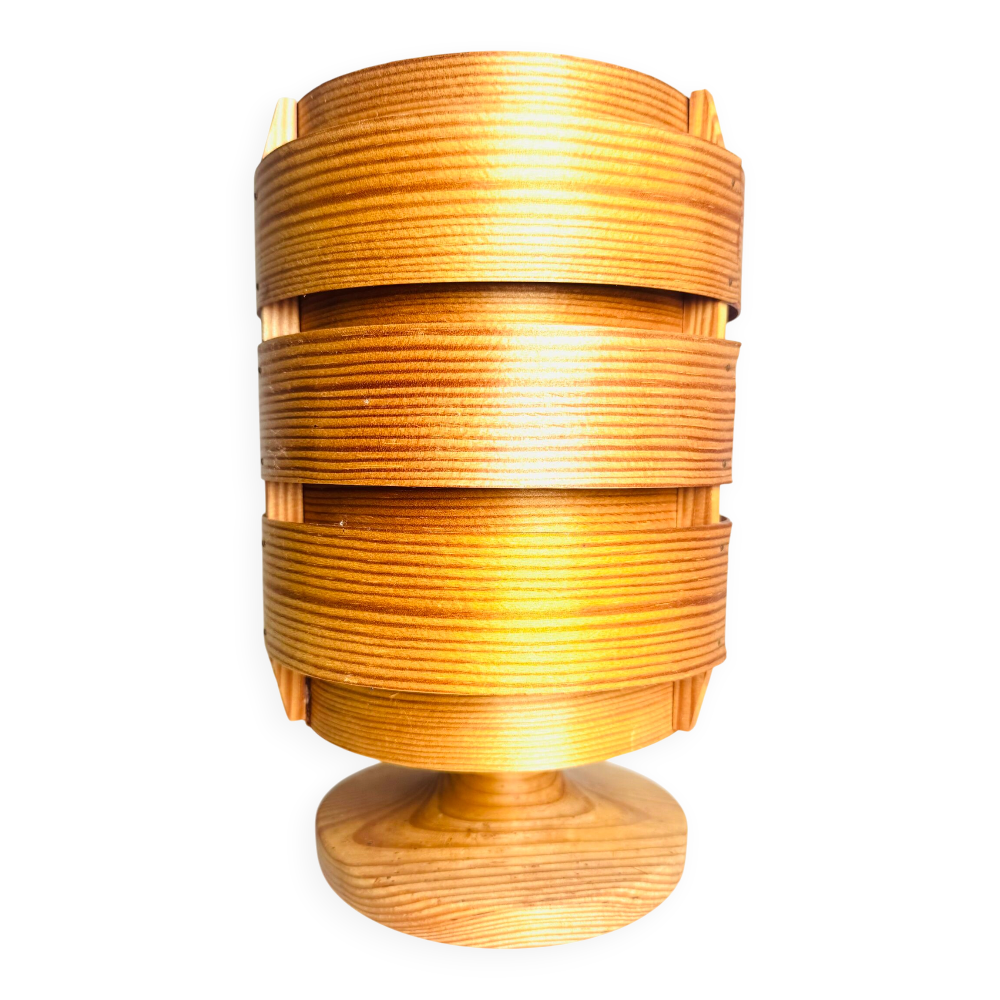 Cylindrical Pine Veneer Table Lamp By Hans-Agne Jakobsson For Ab Ellysett, Sweden 1960S