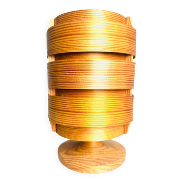 Cylindrical Pine Veneer Table Lamp By Hans-Agne Jakobsson For Ab Ellysett, Sweden 1960S