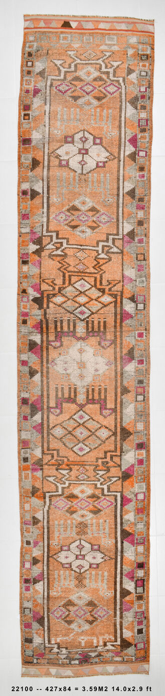 3x14 1960s Antique Vintage Runner Rug,84x427Cm