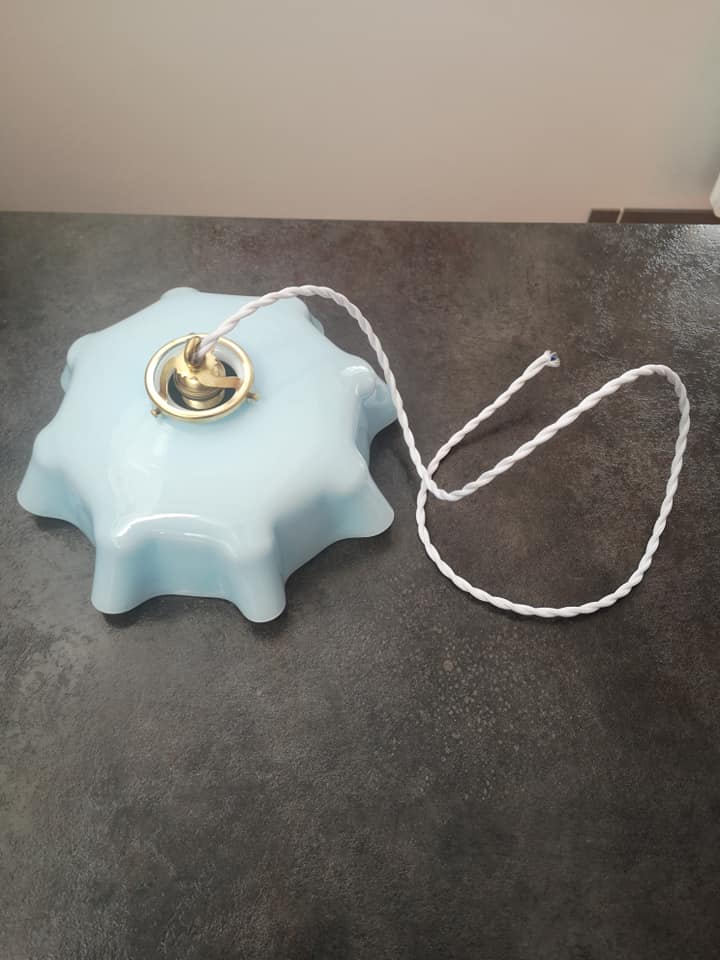Old suspension lamp opaline blue hexagonal Art Deco 1930 TBE Ø 26.3 cm