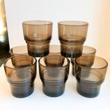 set of 8 Vereco smoked glass glasses Made in France 1970s