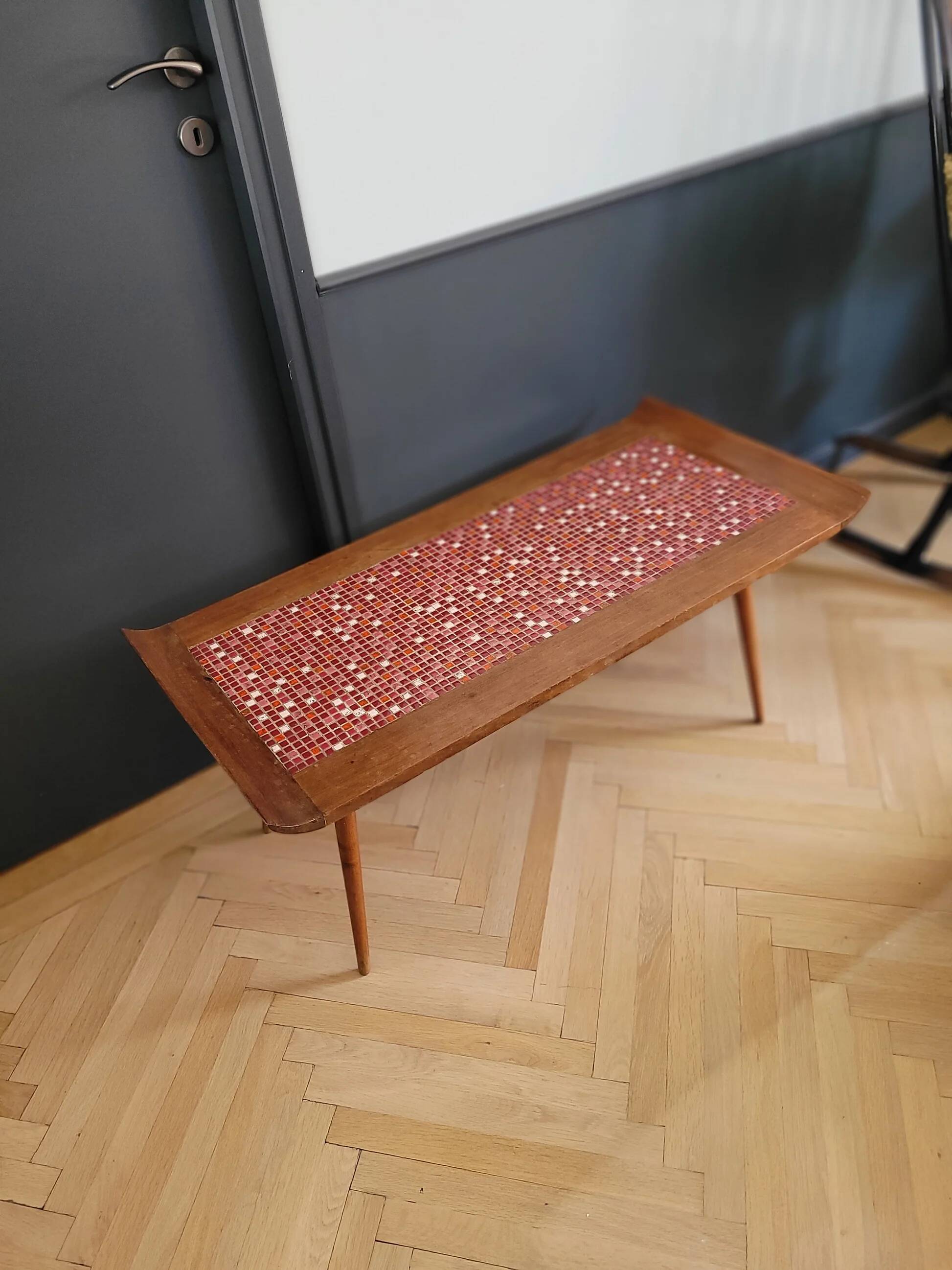 Vintage coffee table in teak and mosaic.