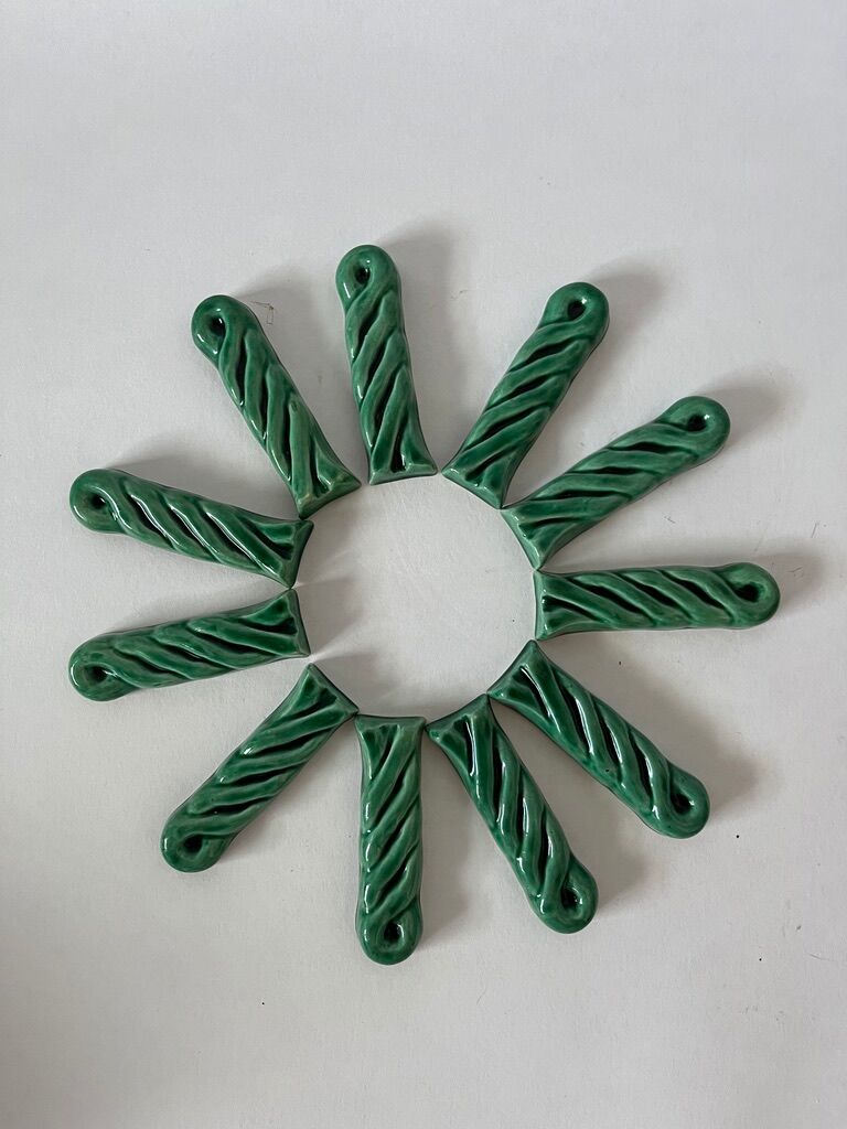 Knife holders in green ceramic Vallauris vintage 1950