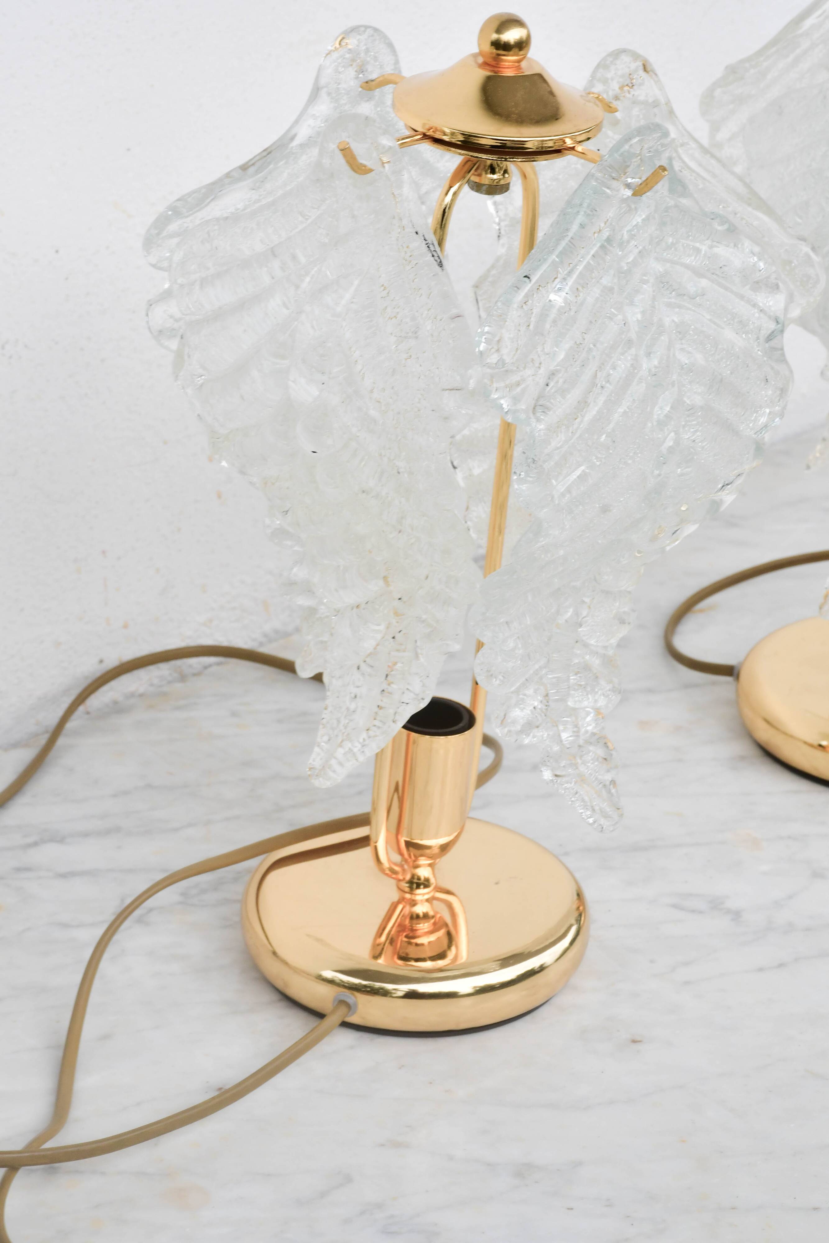 Set of 2 Murano glass table lamps transparent leaves