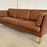 Vintage danish mid century mogens hansen 3 person cognac leather sofa 1960,s