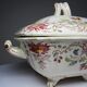 Antique Longchamp soup tureen/vegetable dish with polychrome daisies in ironstone.