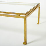 Table basse fer battu doré verre Maison Ramsay 1950