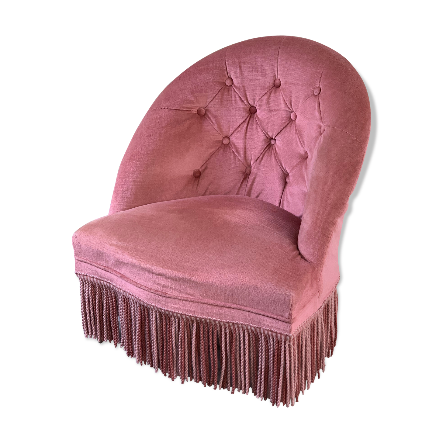 Pink velvet padded toad chair