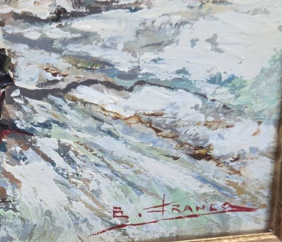 Oil on panel signed B. Franco depicting a lively winter landscape.