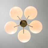 Mid-century modern Italian Brass and Opaline Chandelier