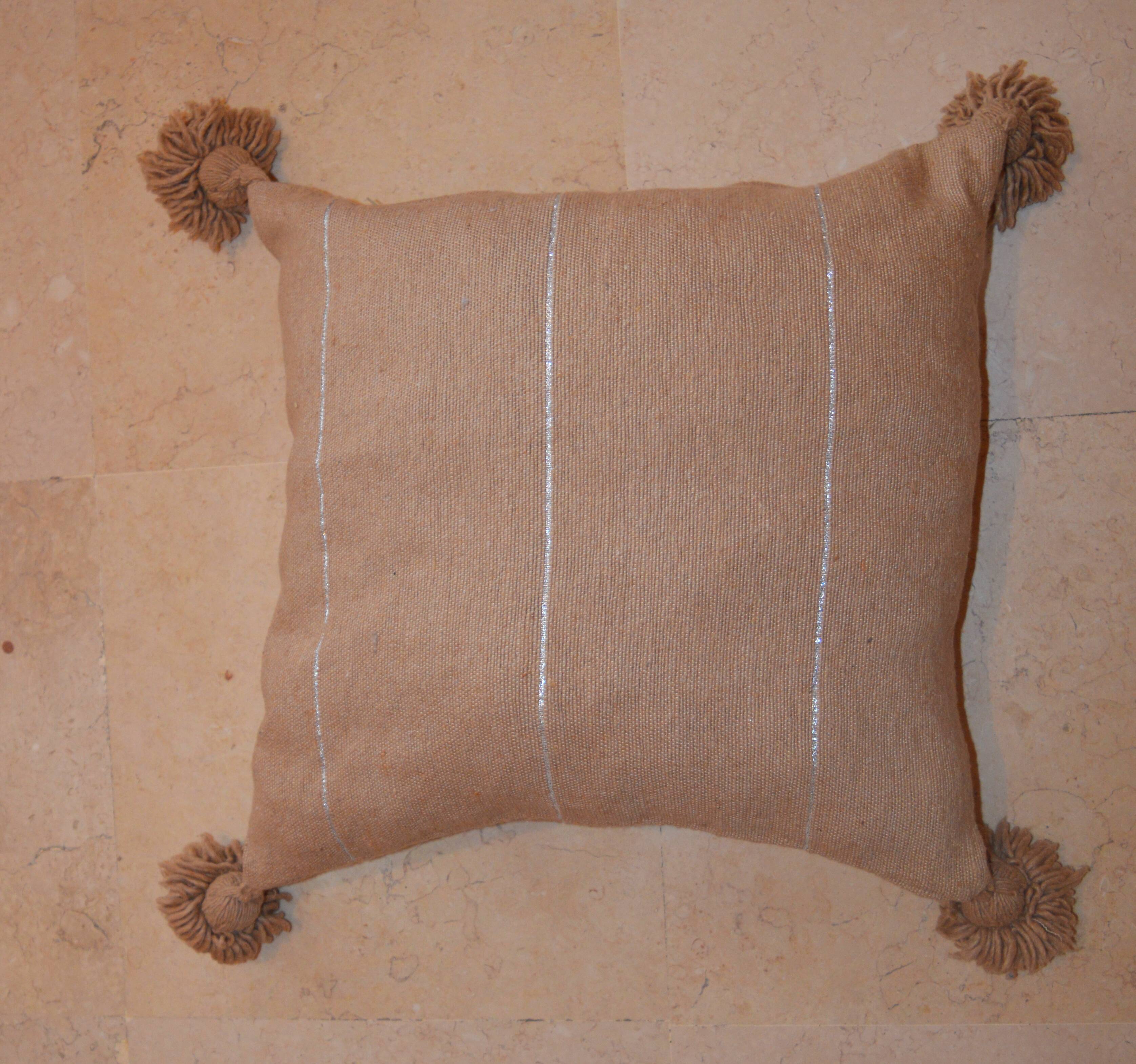 Moroccan pompon pillow 48x48cm brown