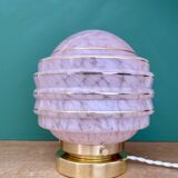 Vintage art deco globe table lamp in pink and gold Clichy glass