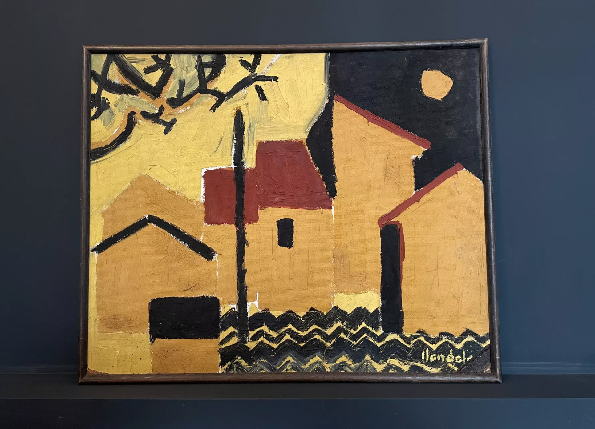 Oil on cardboard wood, France 1960 vintage