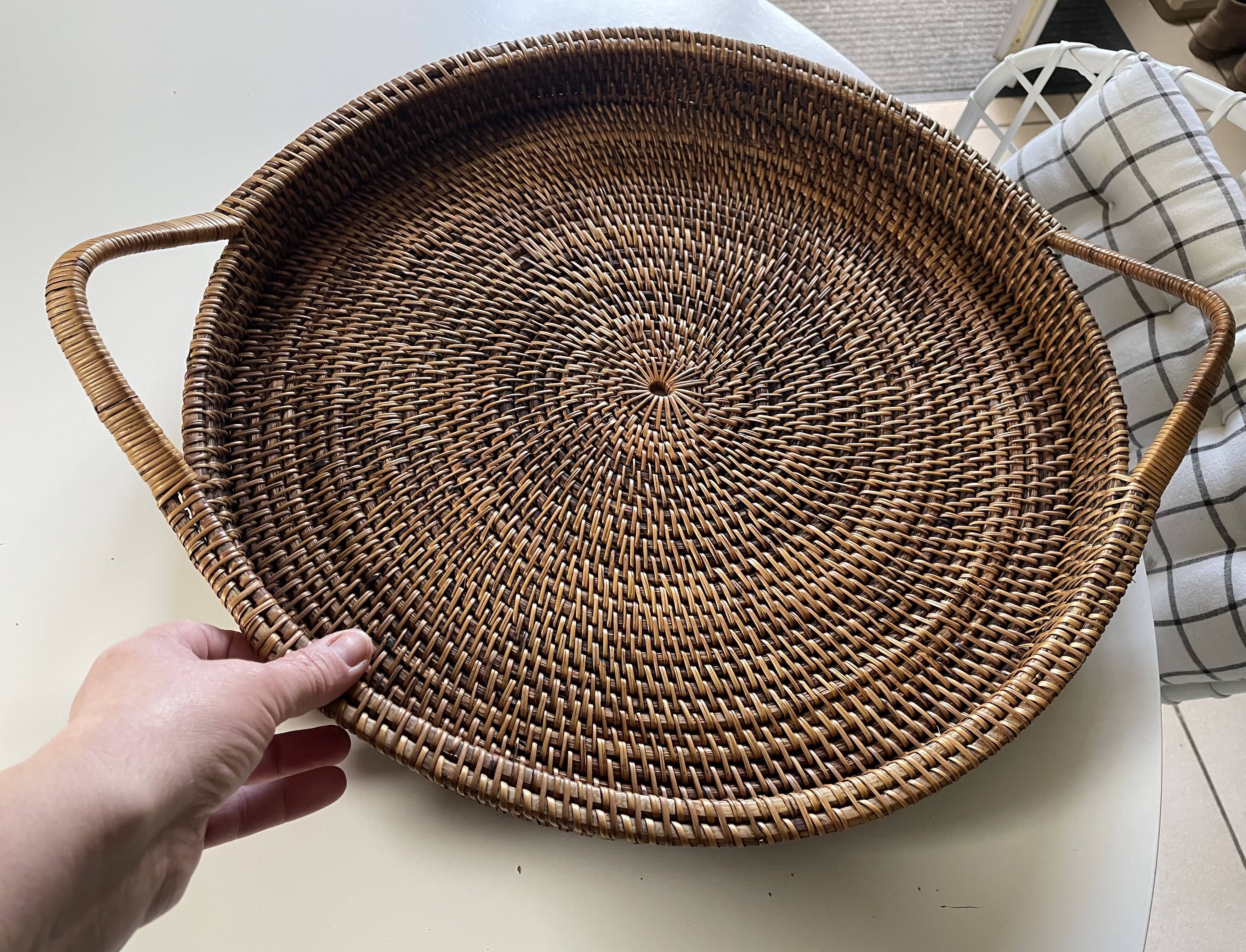 XXL woven rattan tray diameter 46 cm