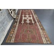 Vintage Turkish Oushak handmade wool cotton brown runner rug 168x395