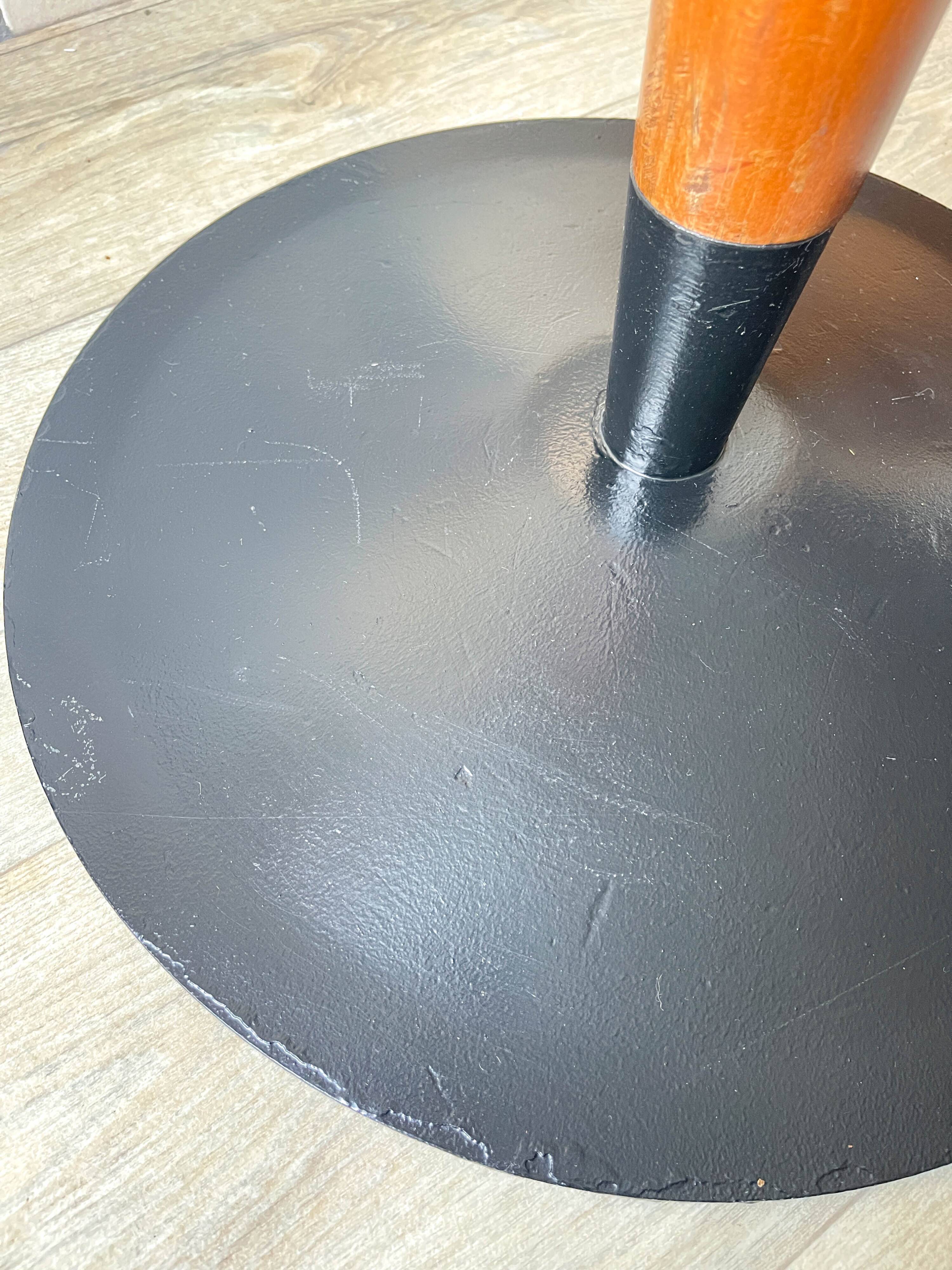 Vintage round mushroom table in wood and glass, 1970s