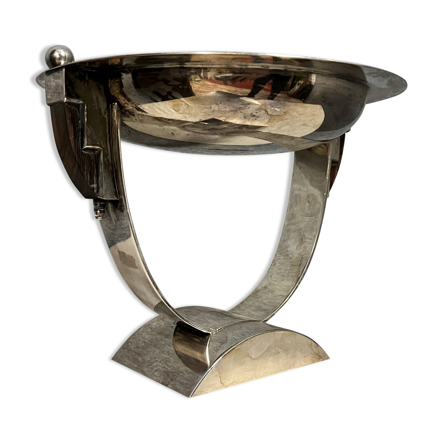 Atypical shaped centerpiece in silver and ebony metal Art Deco era