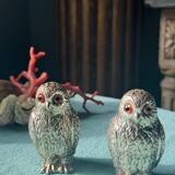 Vintage silver-plated owl-shaped salt and pepper shakers