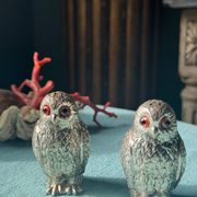 Vintage silver-plated owl-shaped salt and pepper shakers