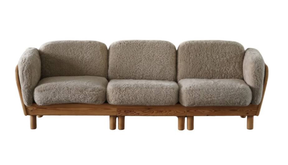 Danish Three Seater Sofa in Pine and Lambswool, Scandinavian Modern Sofa, 1
