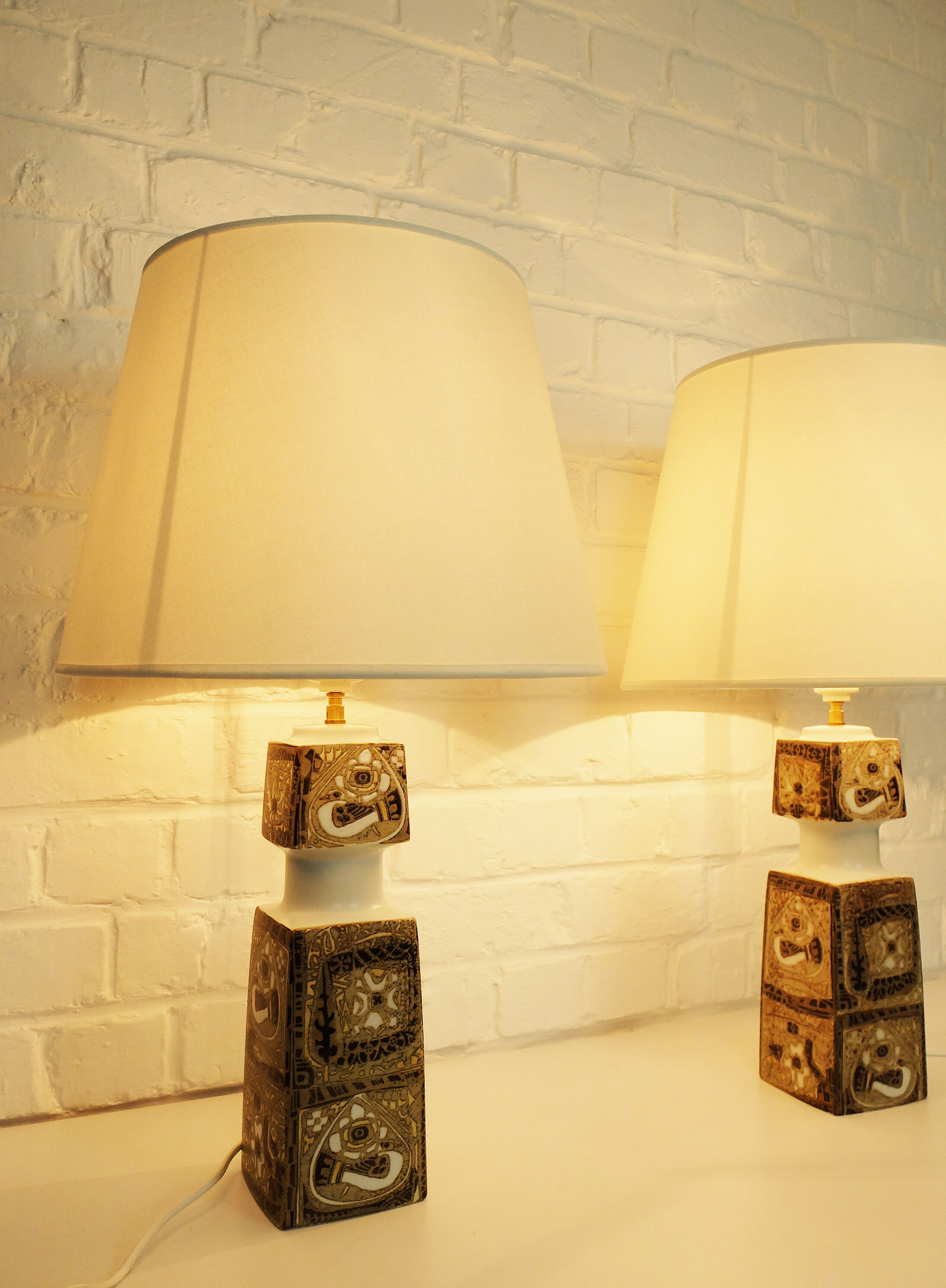 Paire de lampes danoises en céramique, design Nils Thorsson pour Fog&Morup, Royal Copenhagen