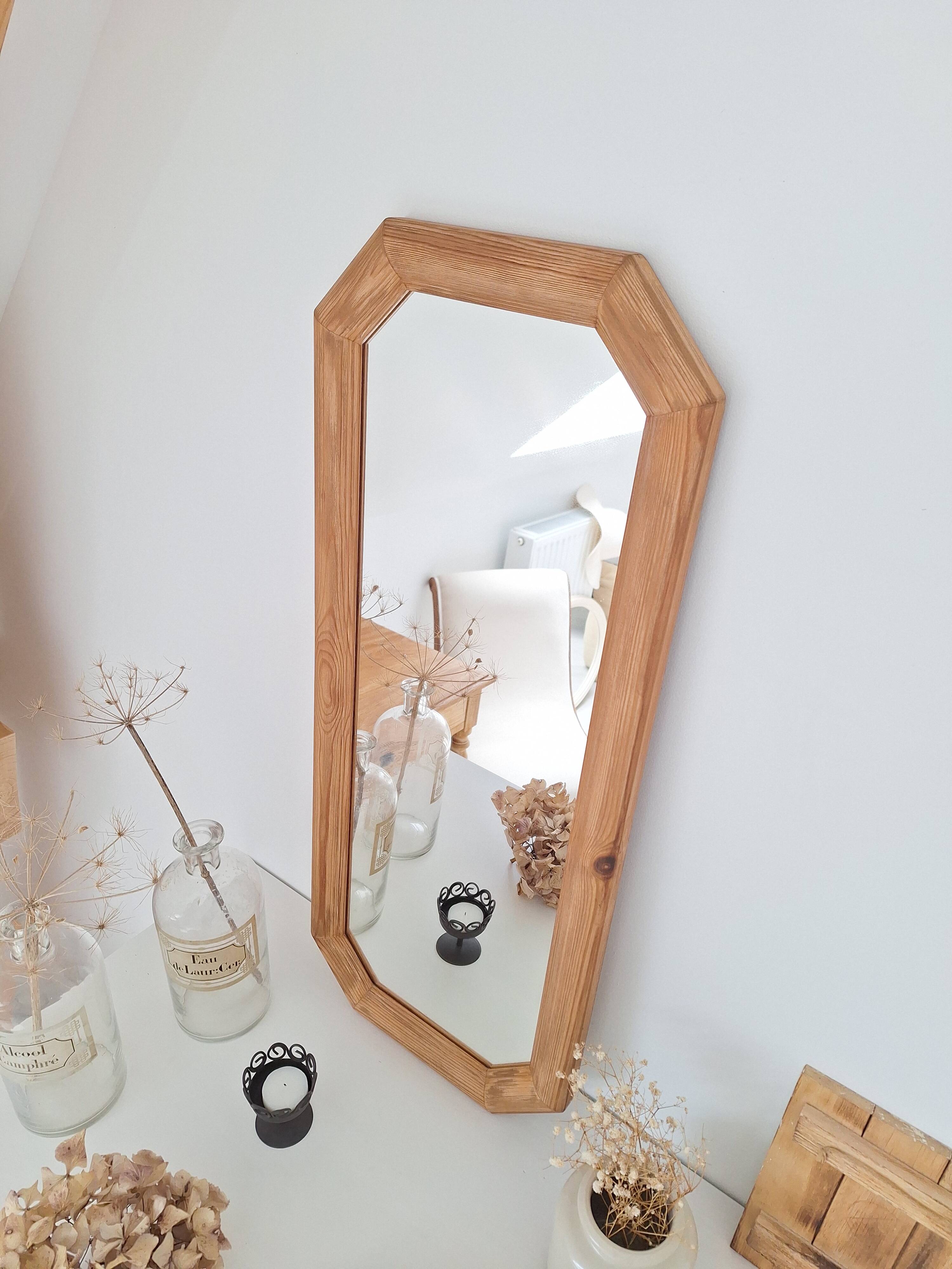 Octagonal solid wood mirror from the 1980s.