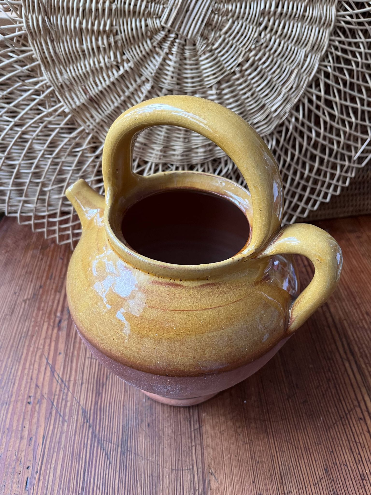 Provençal terracotta pitcher/jug with yellow glaze