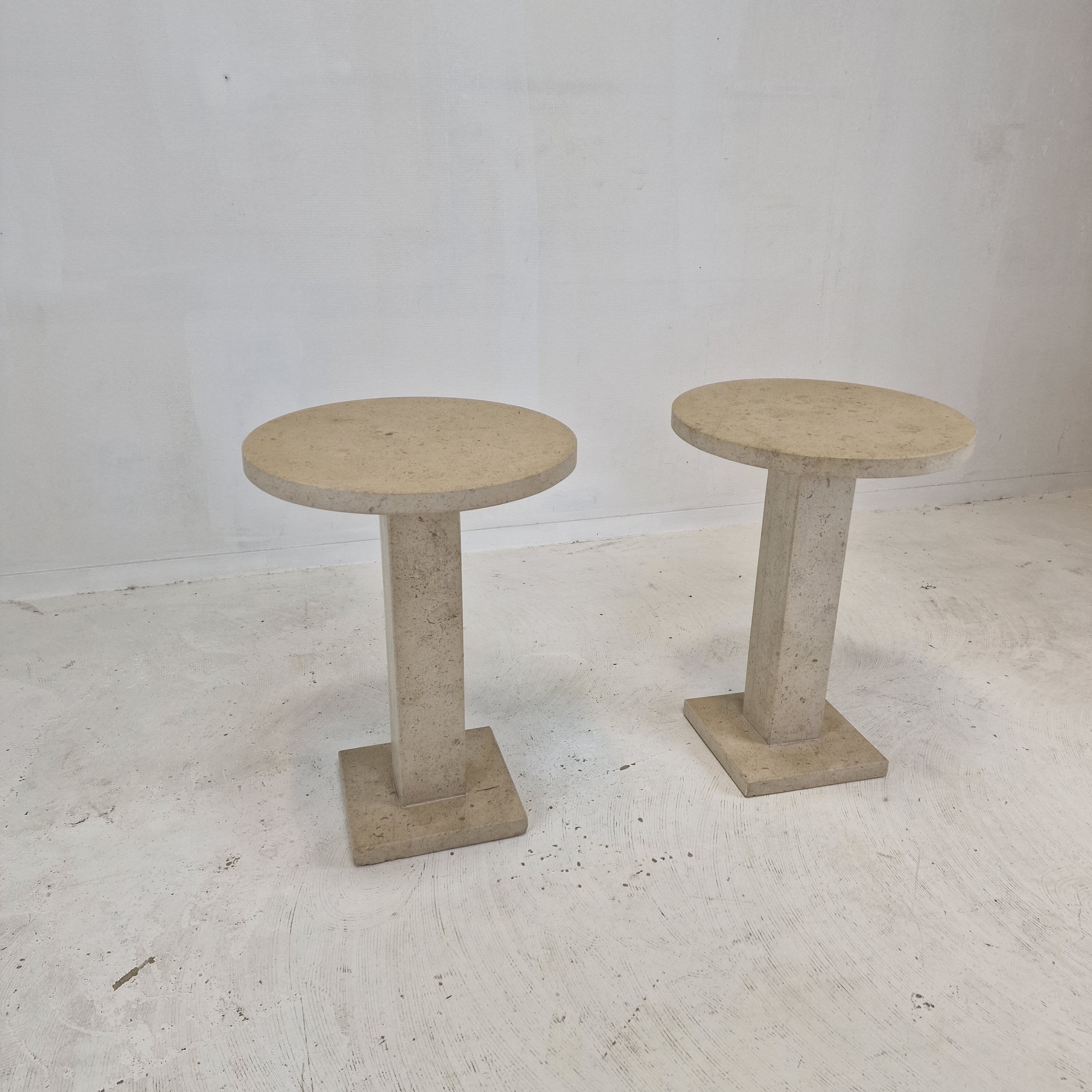 Set of 2 Italian Travertine for Stone Pedestals or Side Tables, 1980's
