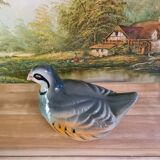Collectible ceramic terrine Michel CAUGANT model gray partridge handmade