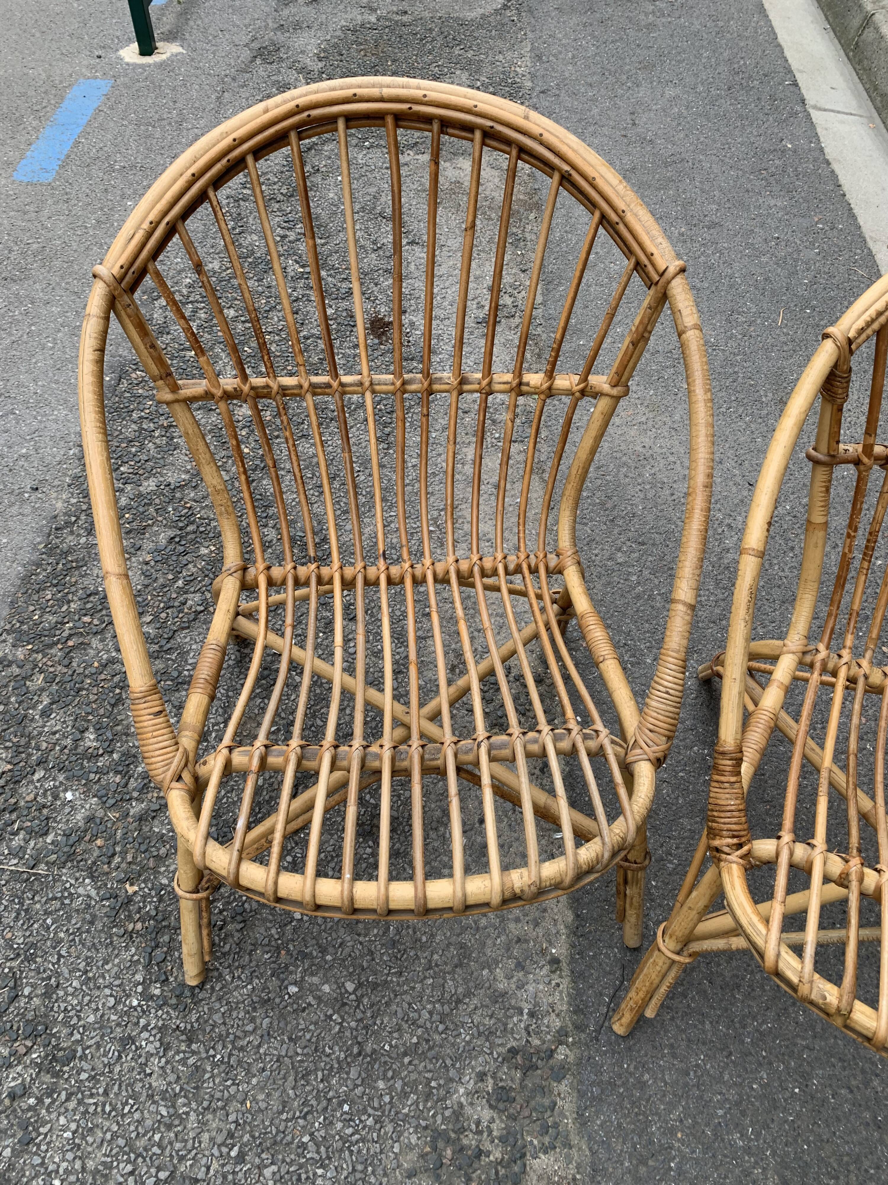 Pair of antique rattan armchairs