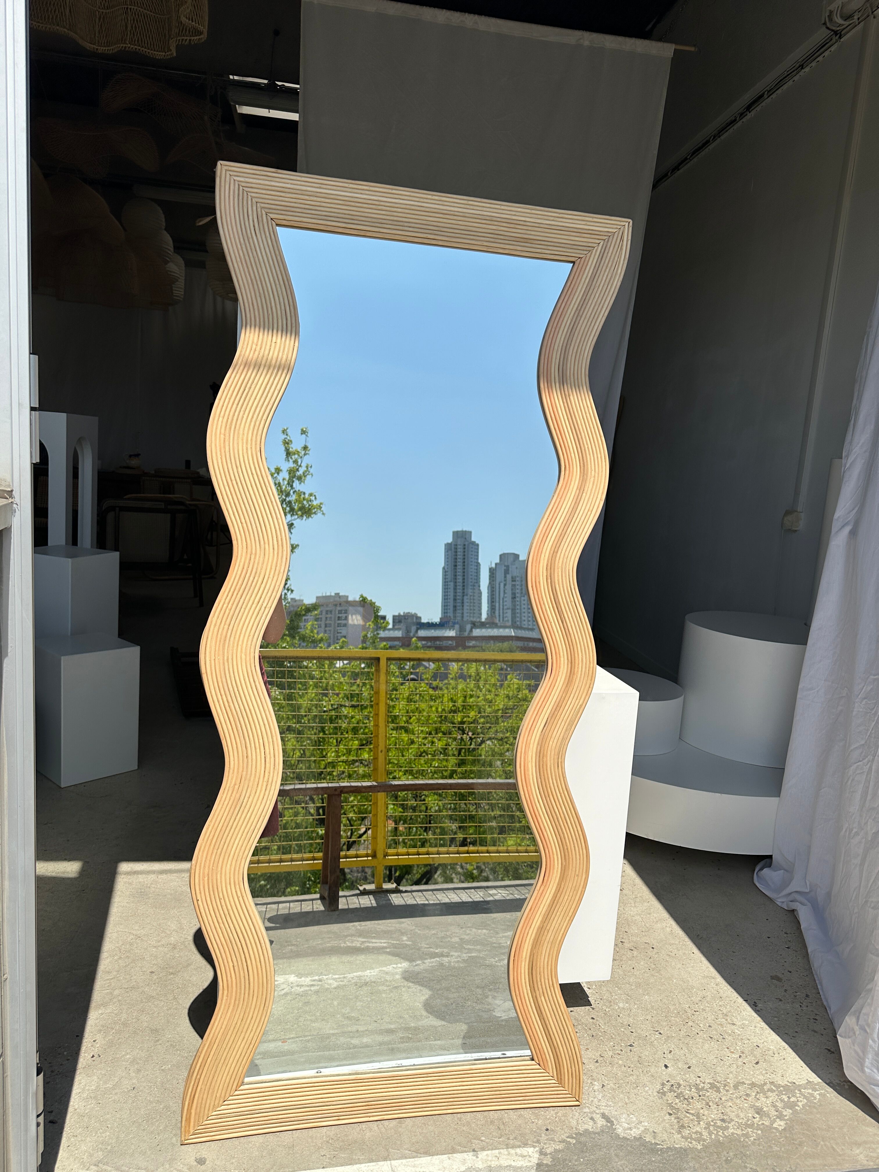 Zigzag rattan foot mirror H:182cm