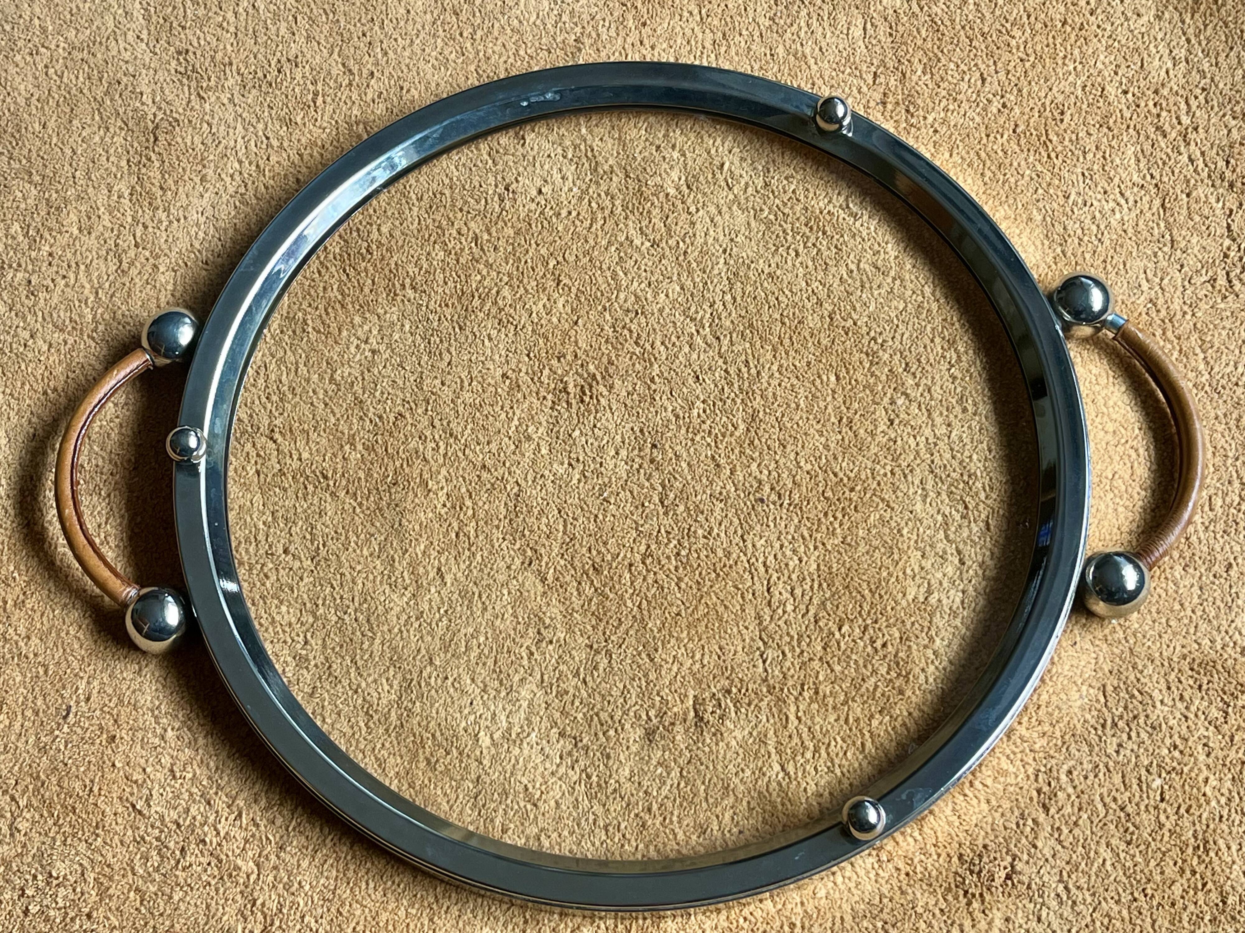 Art Deco tray - Leather & Stainless steel - Very good condition