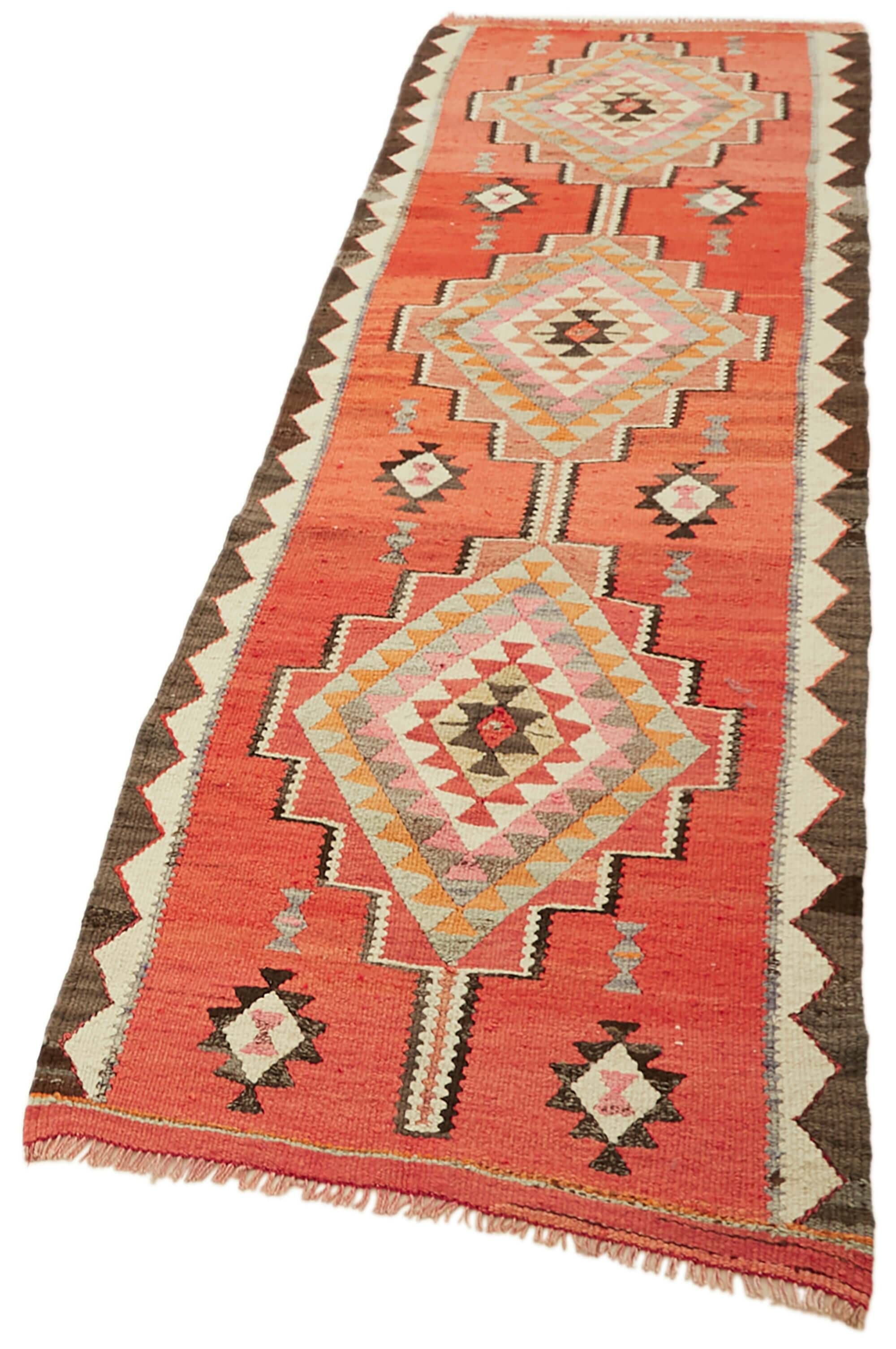 Turkish Handwoven Vintage Herki Kilim 88 cm x 277 cm
